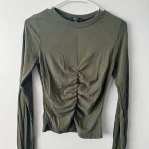 NWT Lulu's Forest Green Ruched Long Sleeve Top